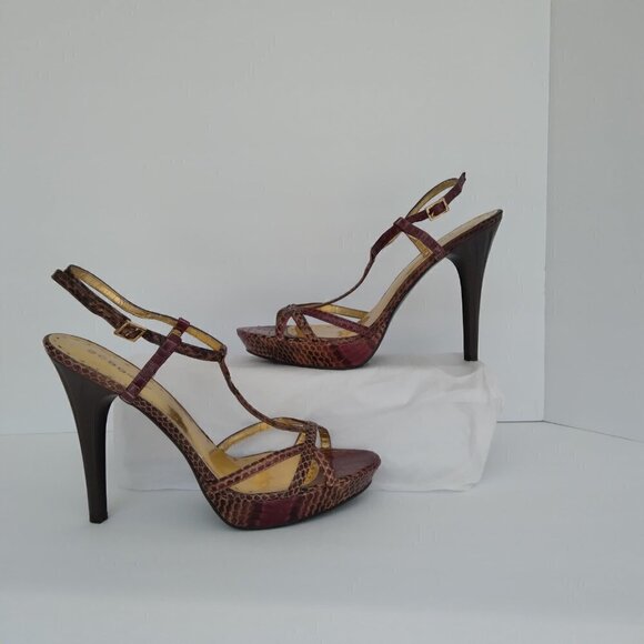 BCBGirls 'Minsy2' Cherrywood Snake Leather  T- Strappy Stiletto Platforms  Size9 - Picture 6 of 8